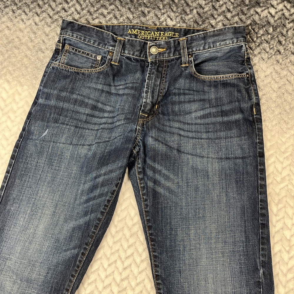 American Eagle Jeans Mens Actual W34 L33" Dark Wash Original Straight Leg - Picture 2 of 13
